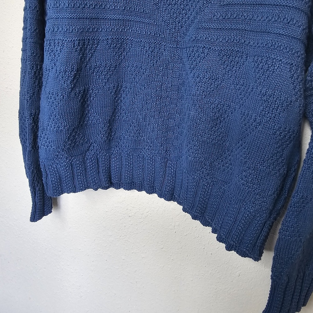 Bedford Fair Blue Textured Cotton Mock Neck Sweater Petite Large USA - Picture 4 of 8